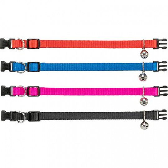 Nylonový nastaviteľný obojok pre mačku, s rolničkou, oranžová/modrá/malinová/čierna Nylonový nastaviteľný obojok pre mačku, s rolničkou, oranžová/modrá/malinová/čierna