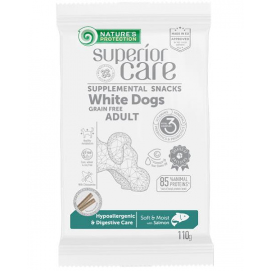 Pamlsok Natures P Superior Care white dog Hypoallergenic & Digestive Care Grain free Salmon 110 g Pamlsok Natures P Superior Care white dog Hypoallergenic & Digestive Care Grain free Salmon 110 g
