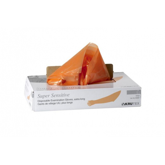 Rukavice vyšetr.KRUTEX Super Sensitive, oranžové, 90 cm dlhé, 100 ks Rukavice vyšetr.KRUTEX Super Sensitive, oranžové, 90 cm dlhé, 100 ks