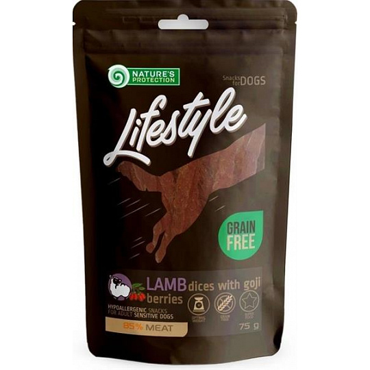 Pamlsok Natures P Lifestyle dog soft lamb dices with goji berries 75 g Pamlsok Natures P Lifestyle dog soft lamb dices with goji berries 75 g