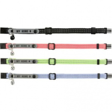 Nylonový obojok pre mačku, s adresou, reflexný, rôzne farby