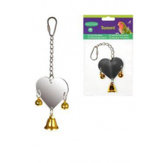 Hračka pre exoty zrkadielko srdce so zvončekom a rolničkami Hračka pre exoty zrkadielko srdce so zvončekom a rolničkami