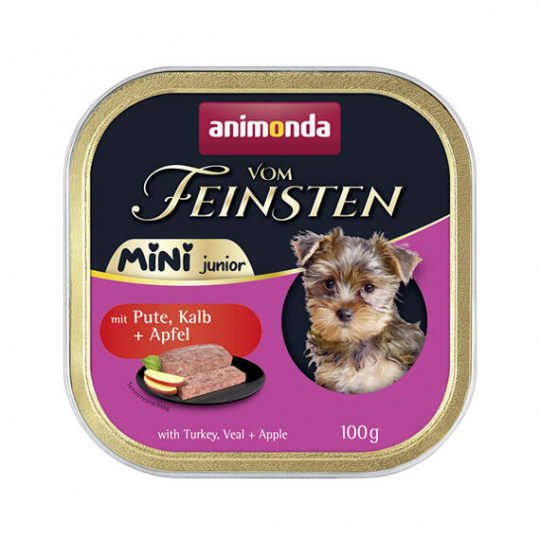 ANIMONDA paštéta Vom Feinsten MINI Junior - morka, teľacie, jablko pre psy 100 g ANIMONDA paštéta Vom Feinsten MINI Junior - morka, teľacie, jablko pre psy 100 g