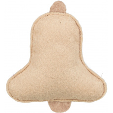 Vianočný zvonček s catnipom, 9.5 cm, plsť, béžová