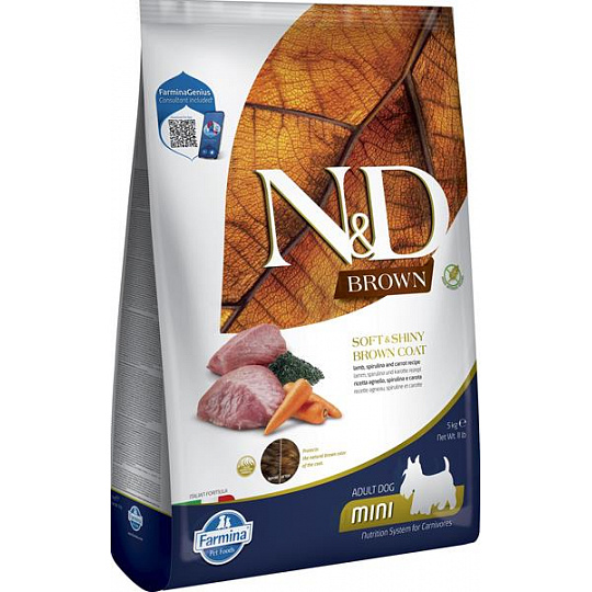 Farmina N&D dog BROWN (GF) adult mini, spirulina & mrkva, jahňacie 5 kg
