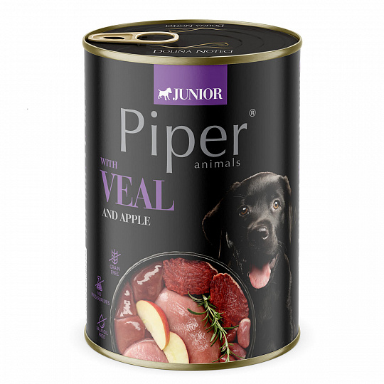 NEW PIPER JUNIOR s teľacím a jablkami, konzerva pre šteniatka 400 g
