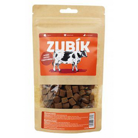 Pochúťka ZUBÍK Hovädzie kocky s rakytníkom 200g