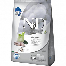 Farmina N&D dog WHITE (GF) adult mini, morský vlk, spirulina & fenikel 5 kg