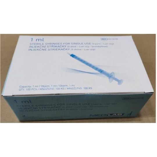 Striekačka Medilab 3-dielna jednoraz. 1 ml, 100 ks Striekačka Medilab 3-dielna jednoraz. 1 ml, 100 ks