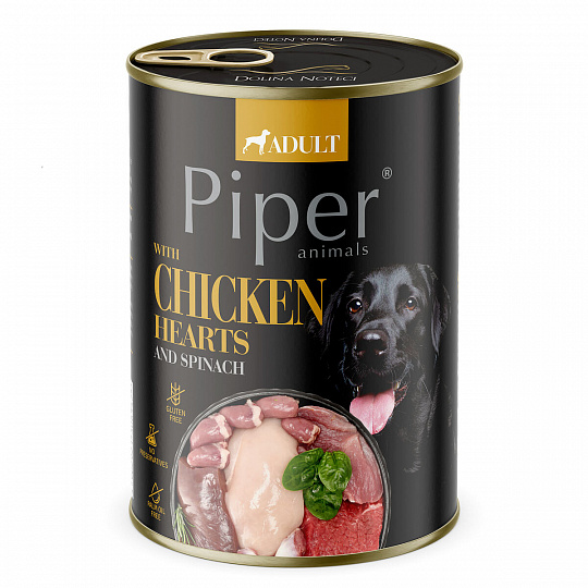 NEW PIPER s kuracími srdiečkami a špenátom, konzerva pre psy 400 g