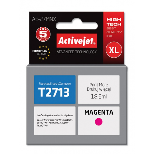 Activejet Inkoust AE-27MNX (náhradní inkoust Epson 27XL T2713; Supreme; 18 ml; červený)