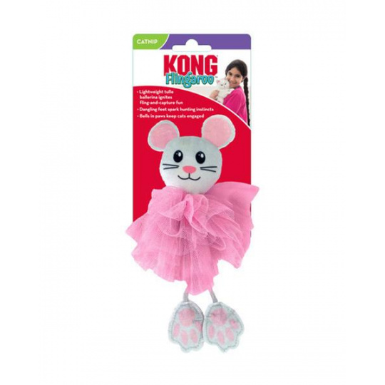 Hračka Kong Cat Flingaroo Tutu Myš, s rolničkami, modro ružová, polyester
